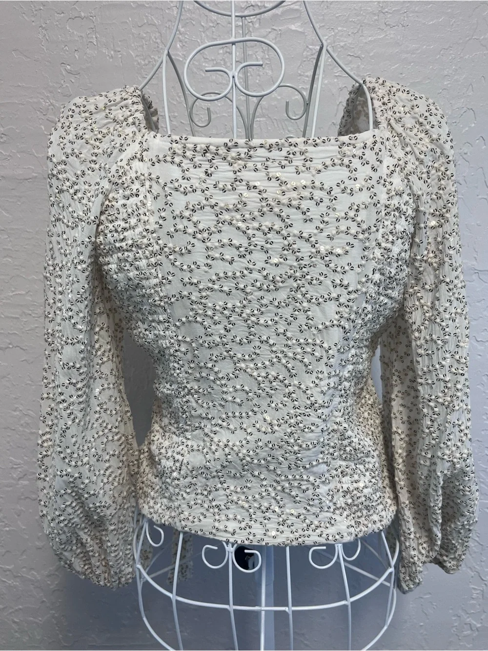 Anthropologie Cream Floral Wrap Blouse